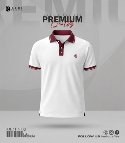 Premium PK Cotton Polo Shirt- White Maroon